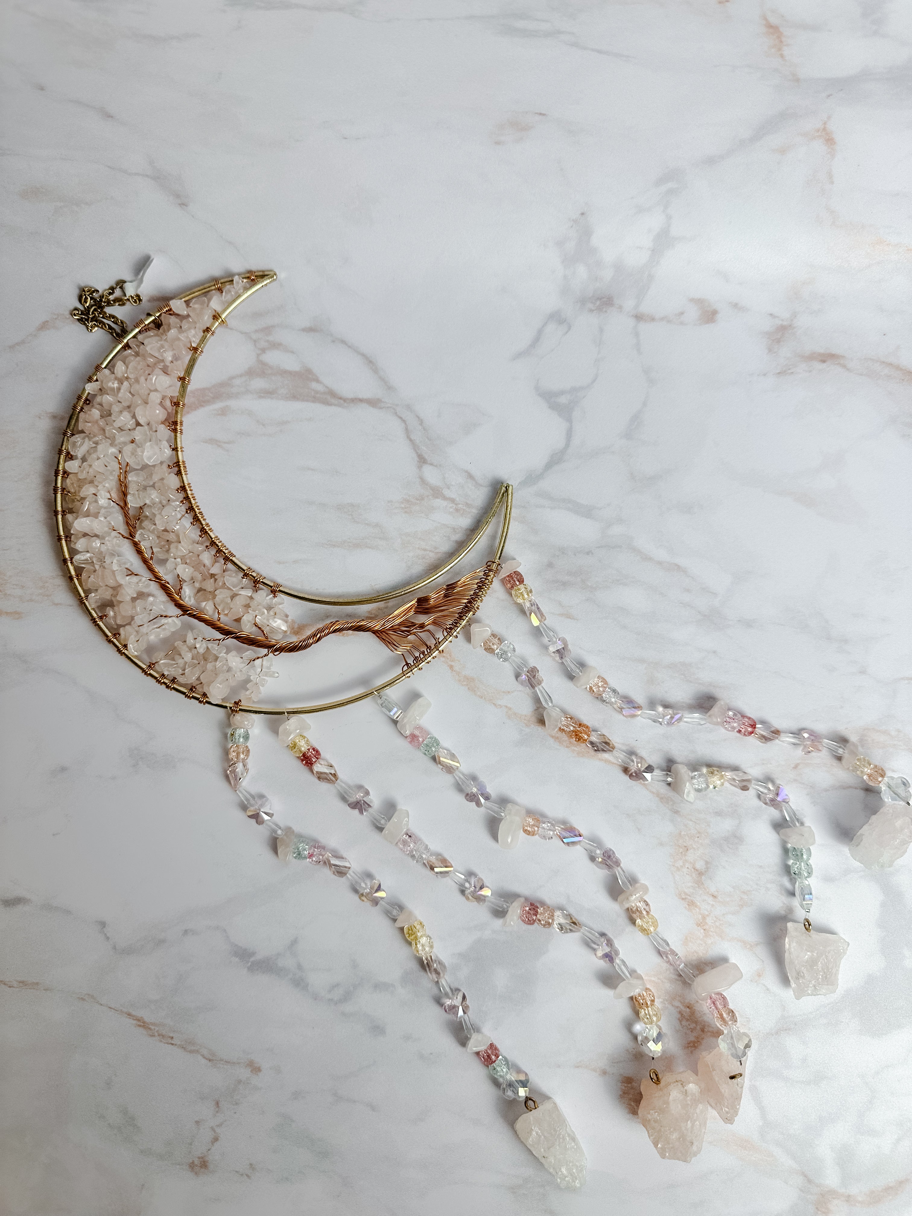Attrape-soleil Lune & Arbre de Vie en Quartz Rose
