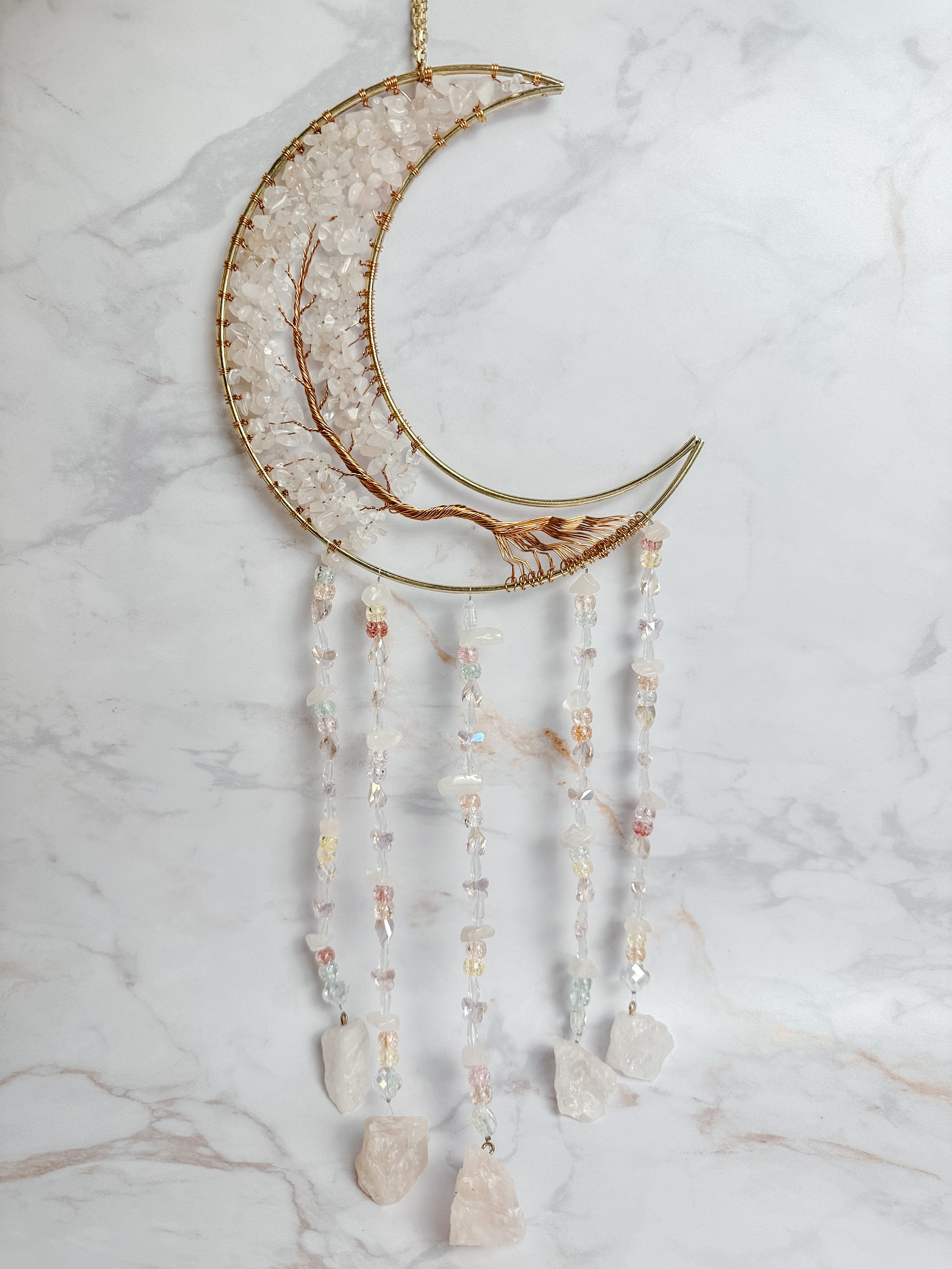 Attrape-soleil Lune & Arbre de Vie en Quartz Rose