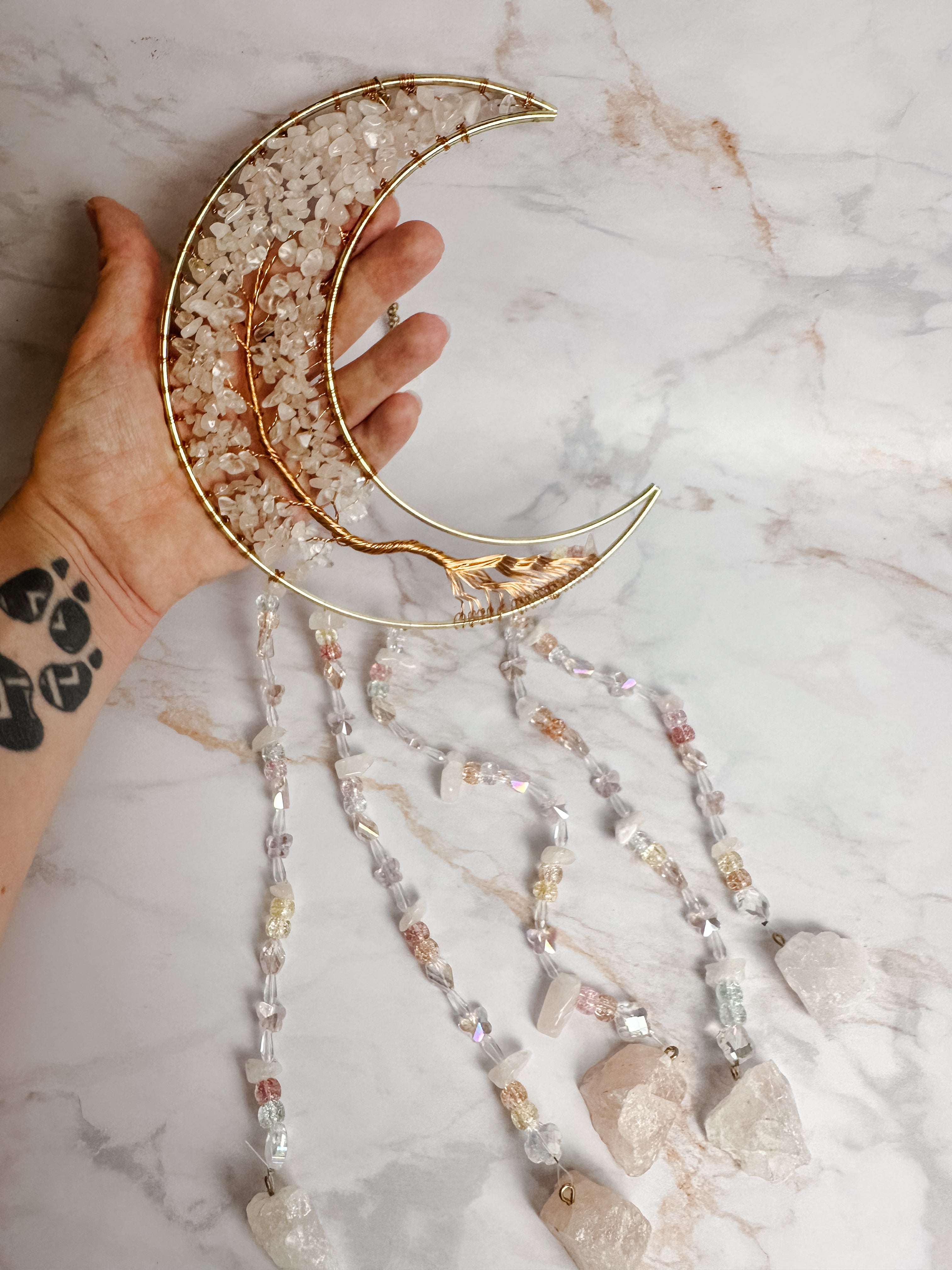 Attrape-soleil Lune & Arbre de Vie en Quartz Rose