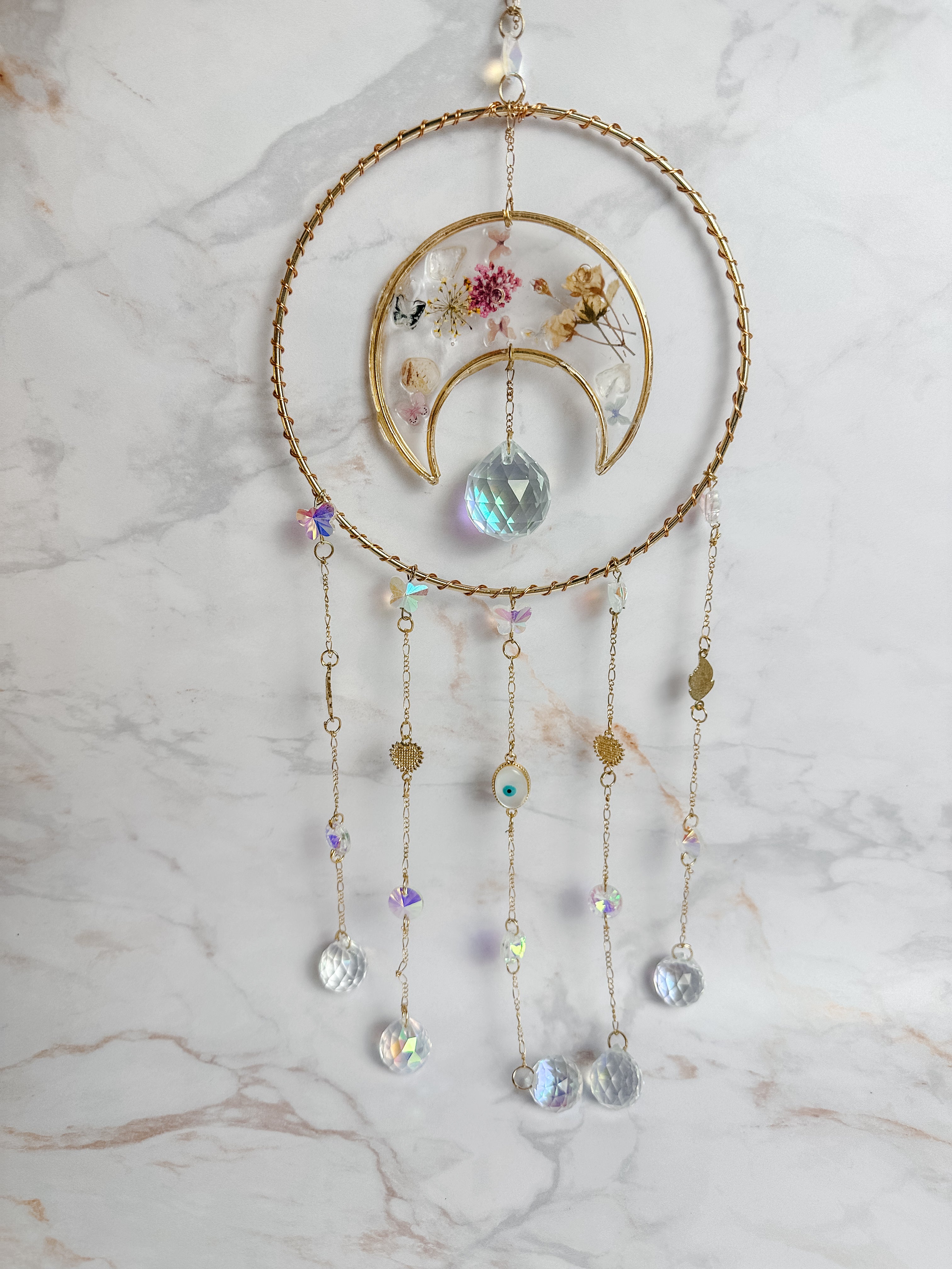 Attrape-soleil Lune Fleurie & Cristaux