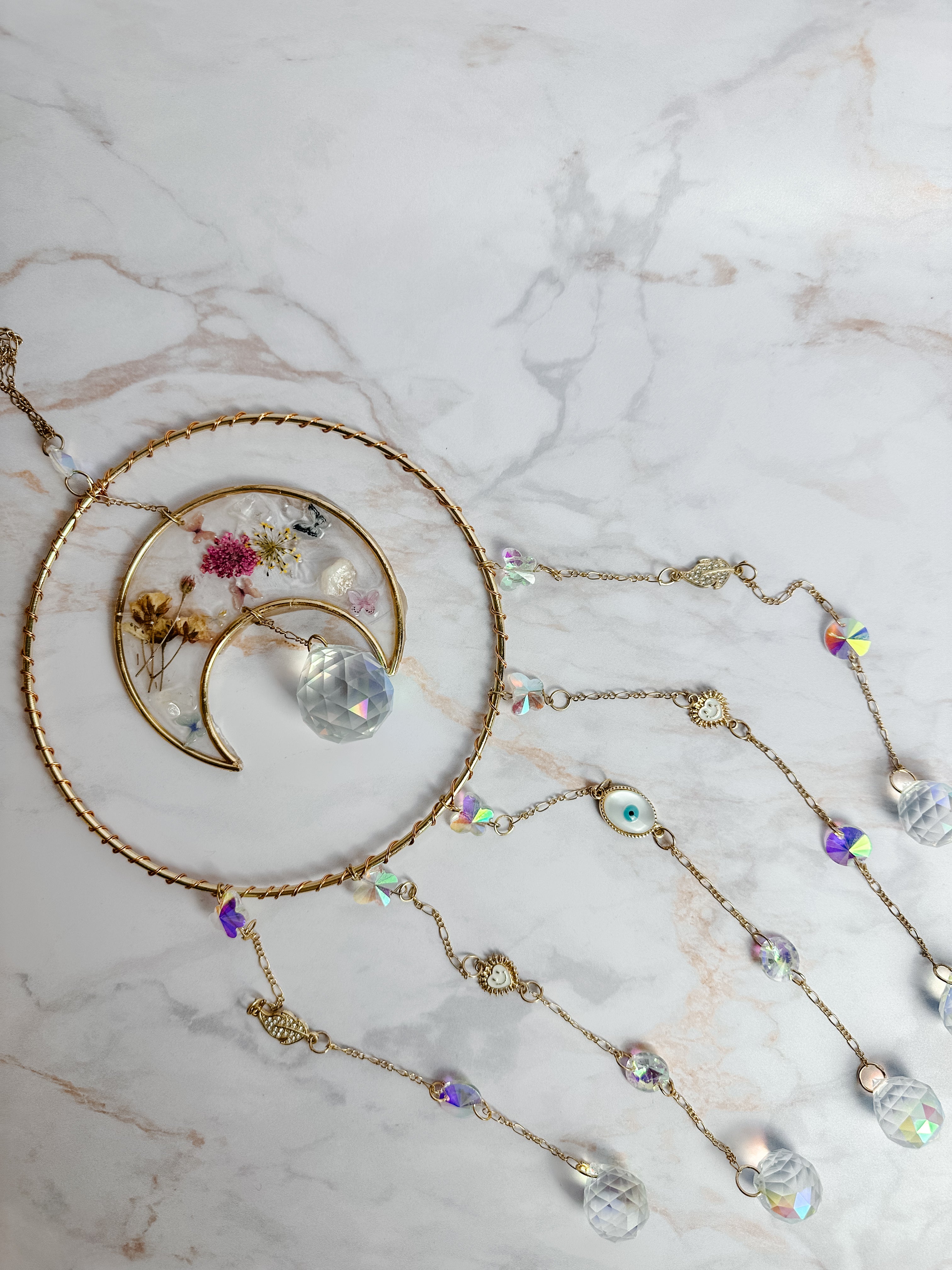 Attrape-soleil Lune Fleurie & Cristaux