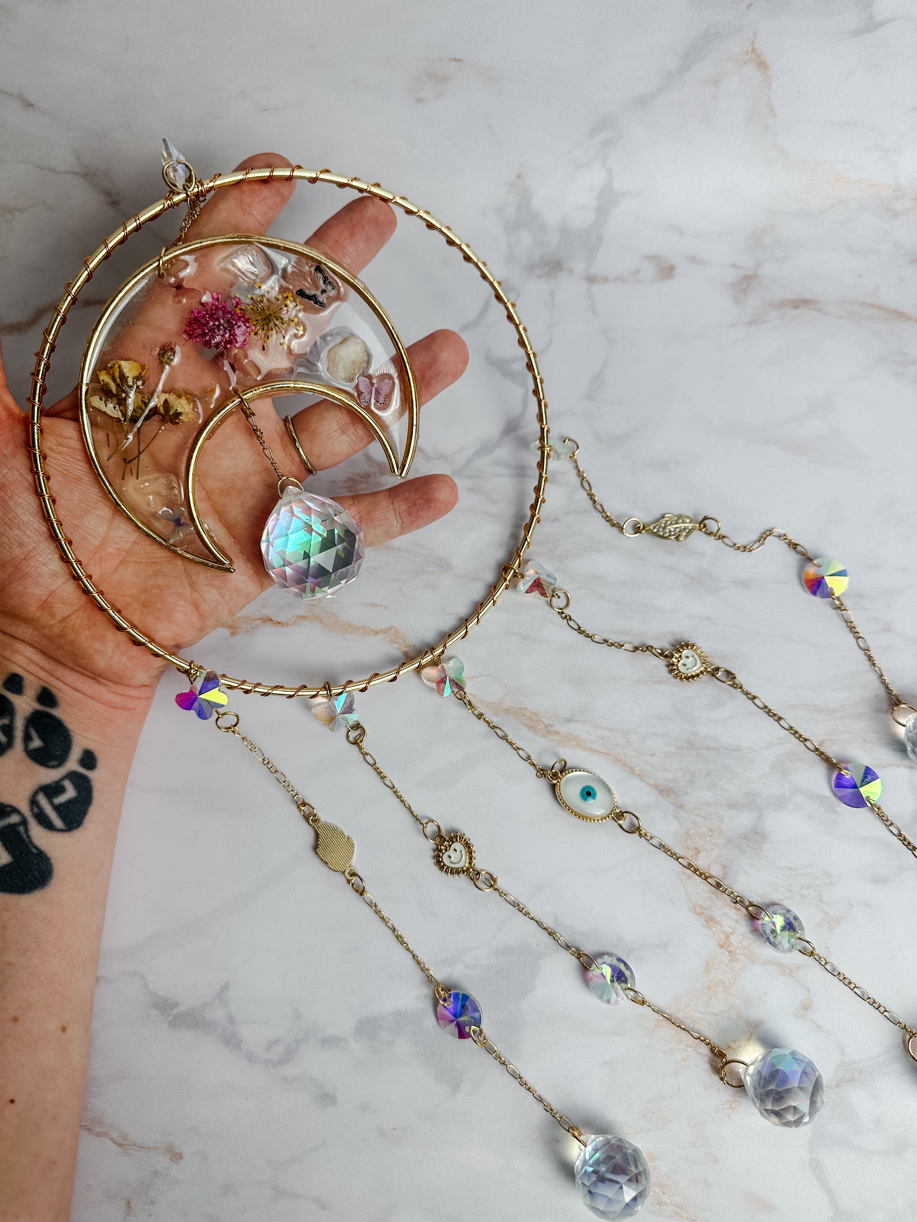 Attrape-soleil Lune Fleurie & Cristaux