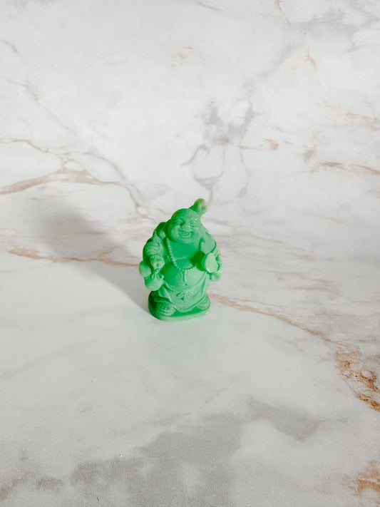 Petit Bouddha Vert avec Éventail et Perles | Chance et Longévité