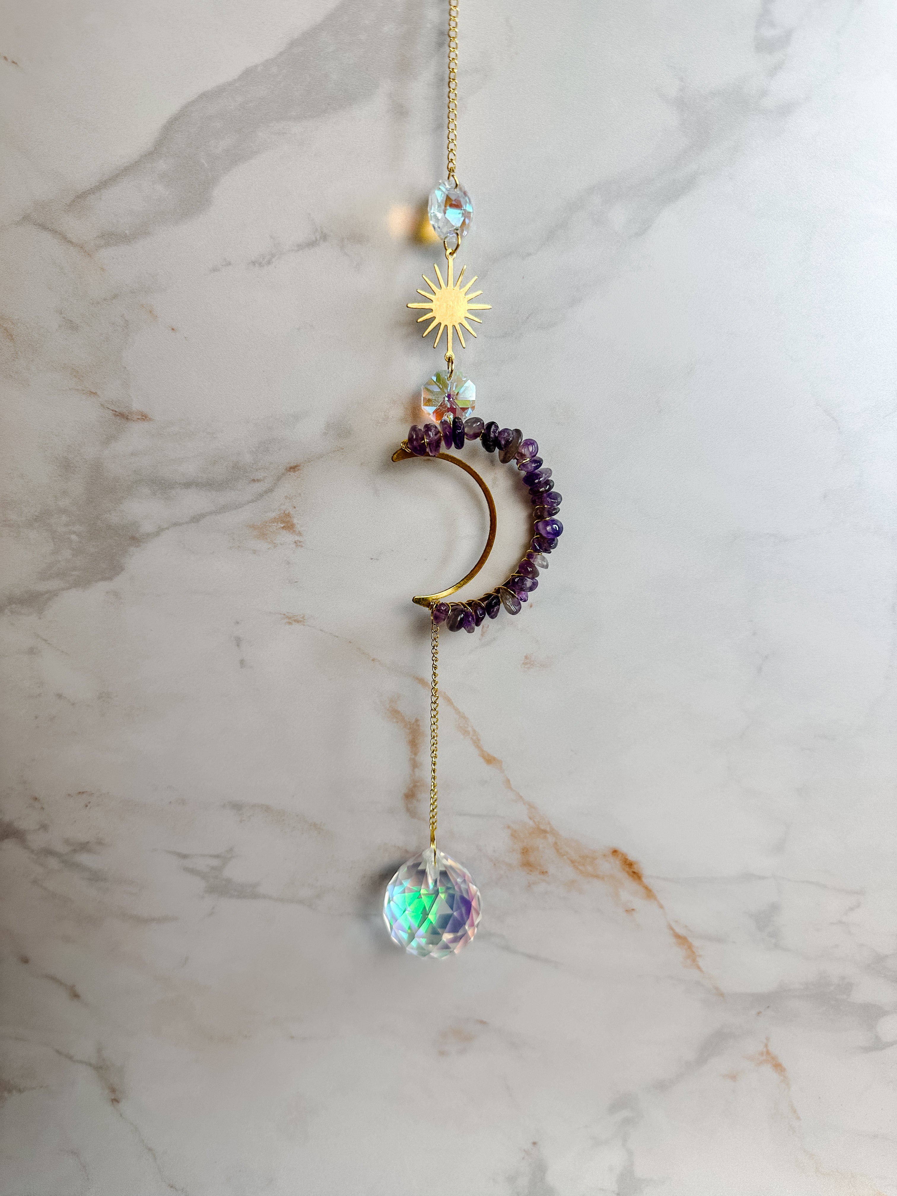 Attrape-soleil Lune d’Améthyste & Soleil – Cristal Feng Shui