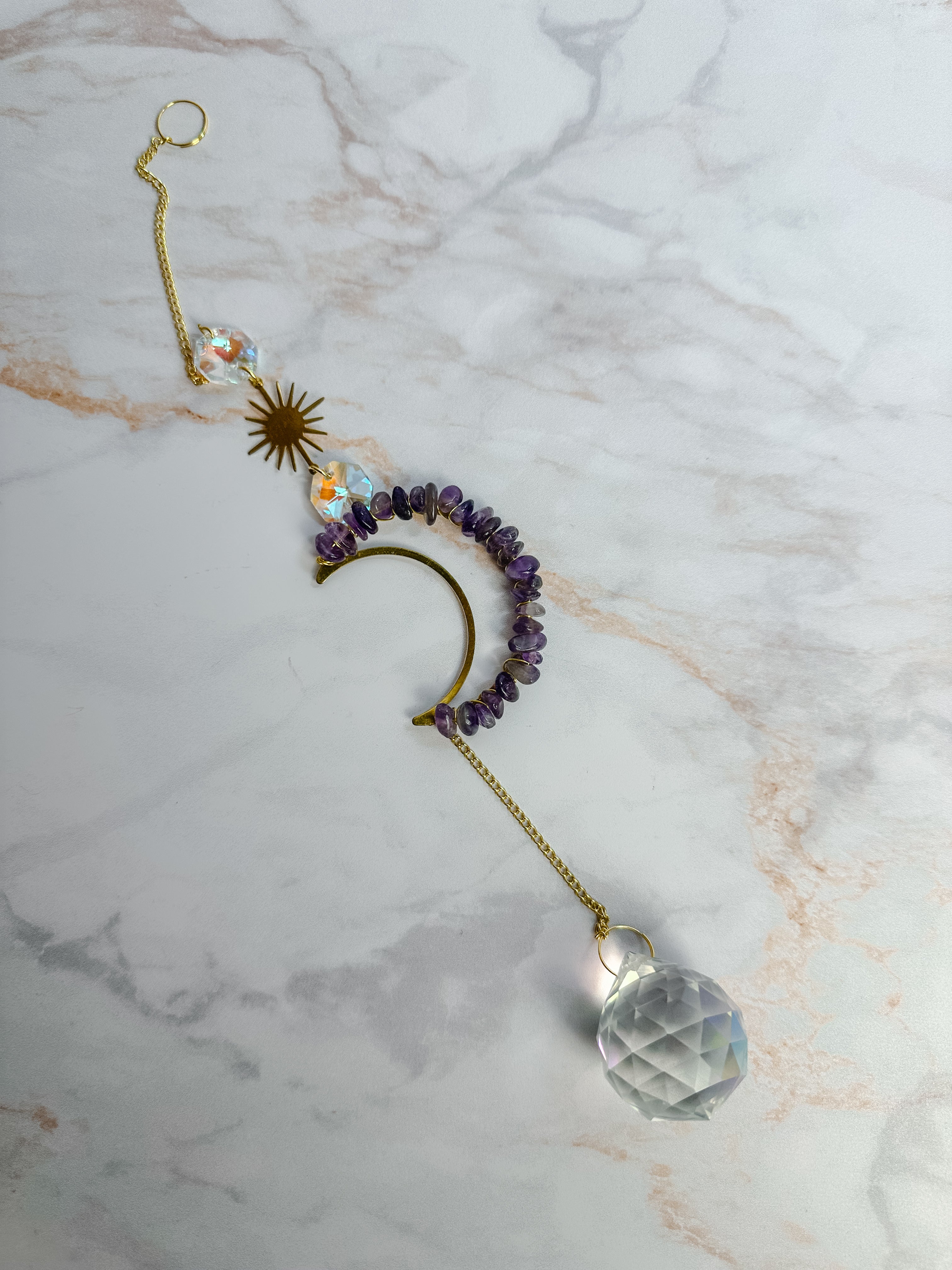 Attrape-soleil Lune d’Améthyste & Soleil – Cristal Feng Shui