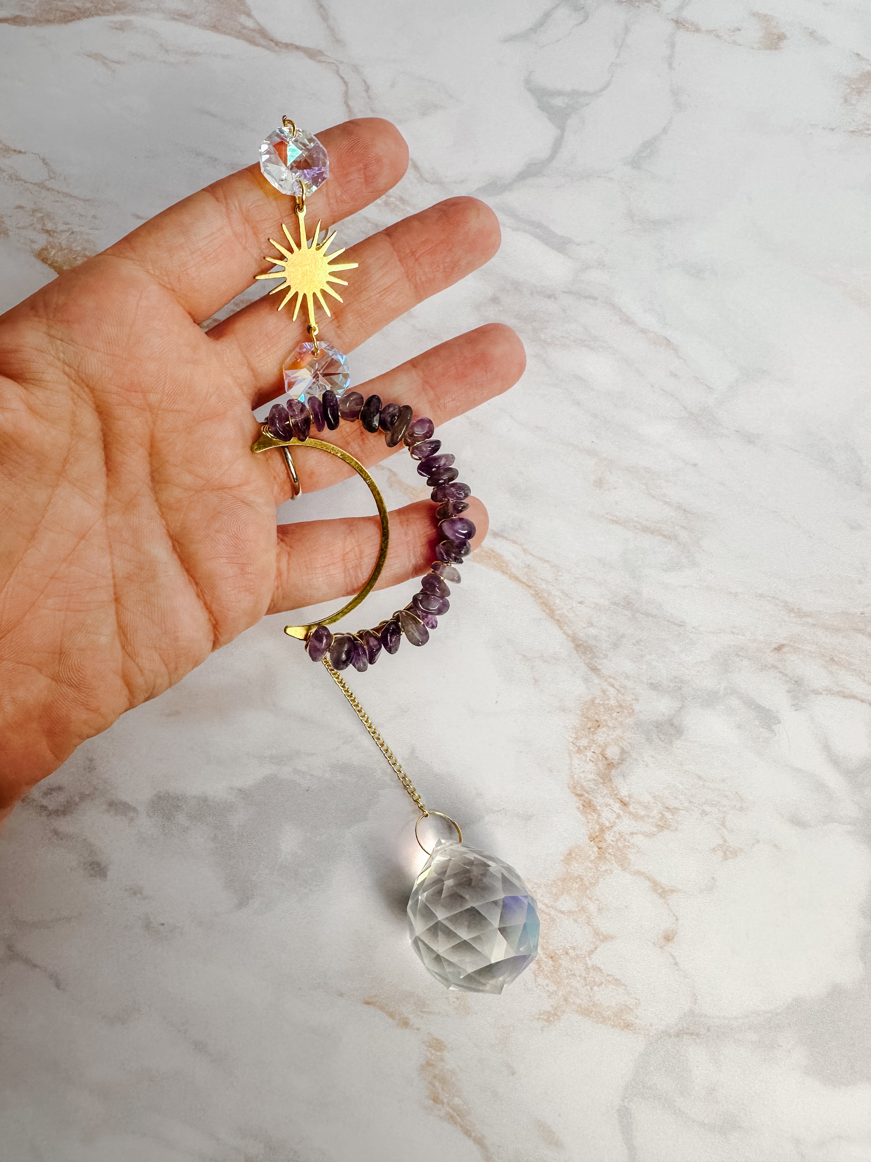 Attrape-soleil Lune d’Améthyste & Soleil – Cristal Feng Shui