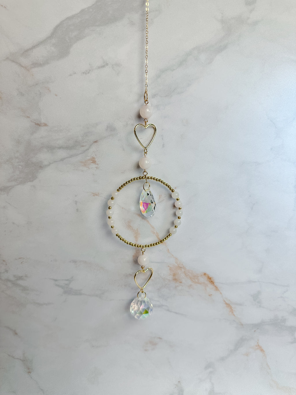 Attrape-soleil Cœur & Quartz Rose – Cristal Feng Shui