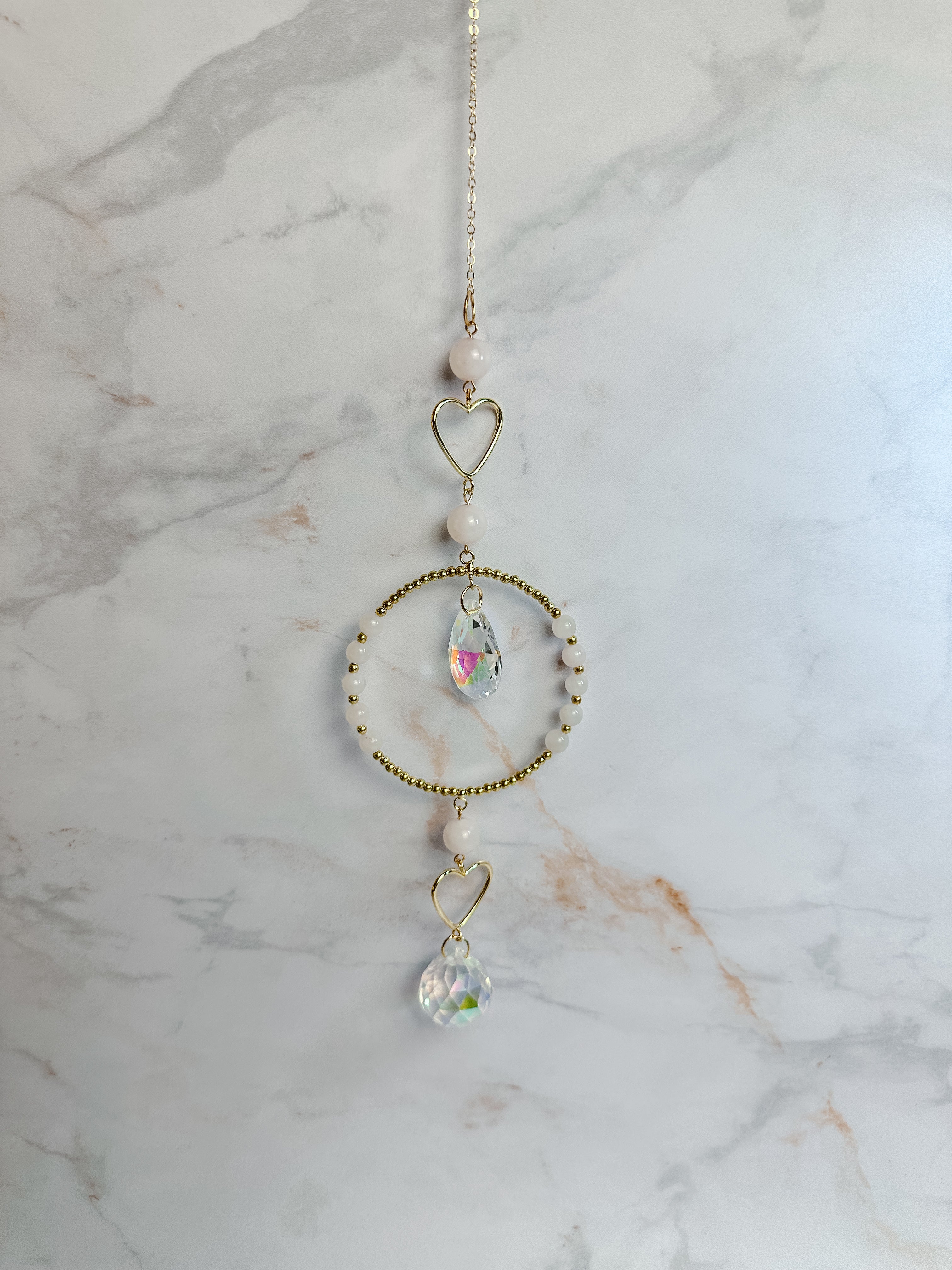 Attrape-soleil Cœur & Quartz Rose – Cristal Feng Shui