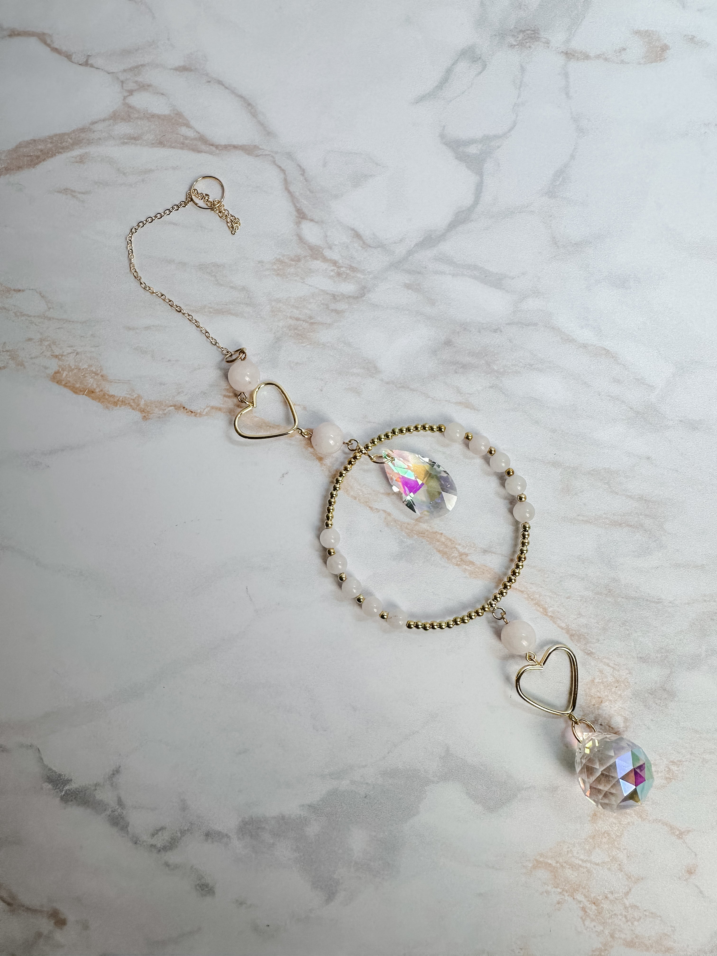 Attrape-soleil Cœur & Quartz Rose – Cristal Feng Shui
