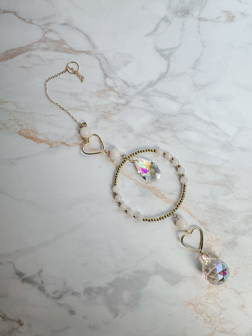 Attrape-soleil Cœur & Quartz Rose – Cristal Feng Shui