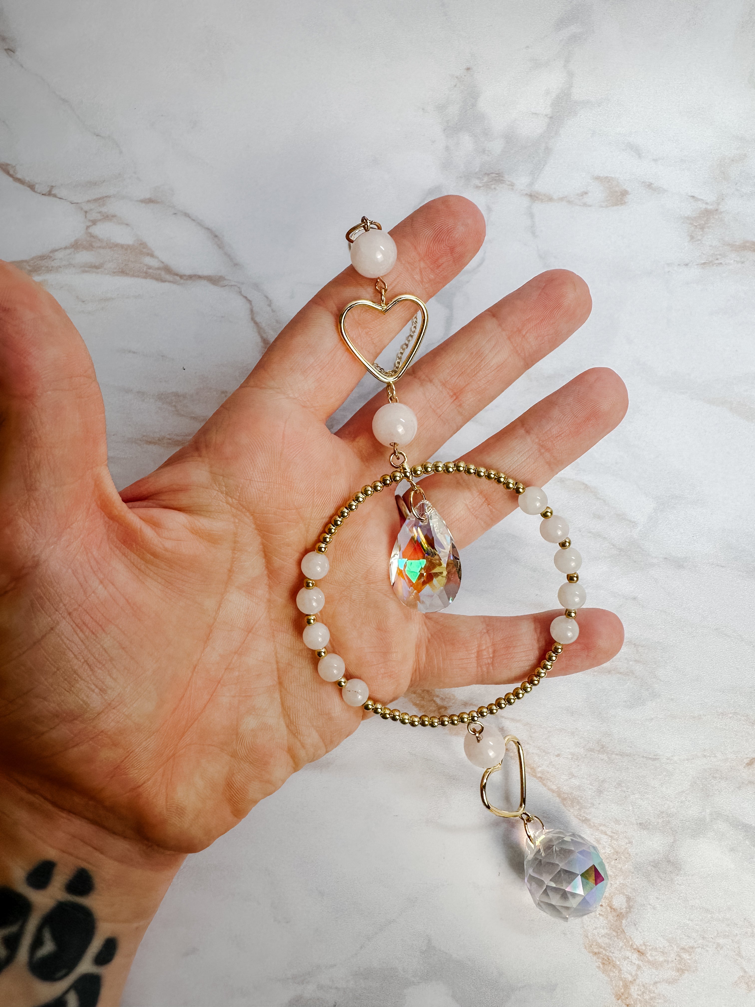 Attrape-soleil Cœur & Quartz Rose – Cristal Feng Shui