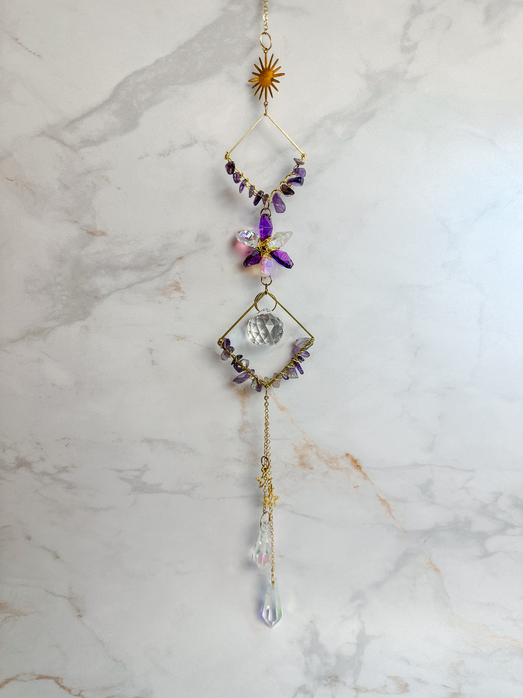 Attrape-soleil Améthyste & Fleur Cristal – Suspension Feng Shui