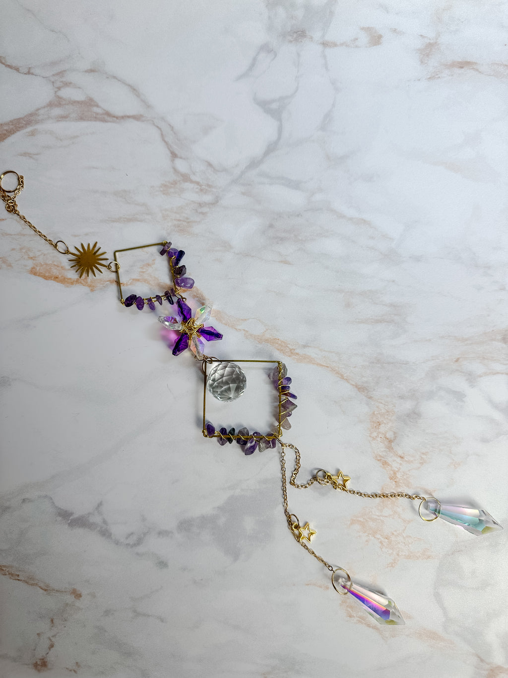 Attrape-soleil Améthyste & Fleur Cristal – Suspension Feng Shui
