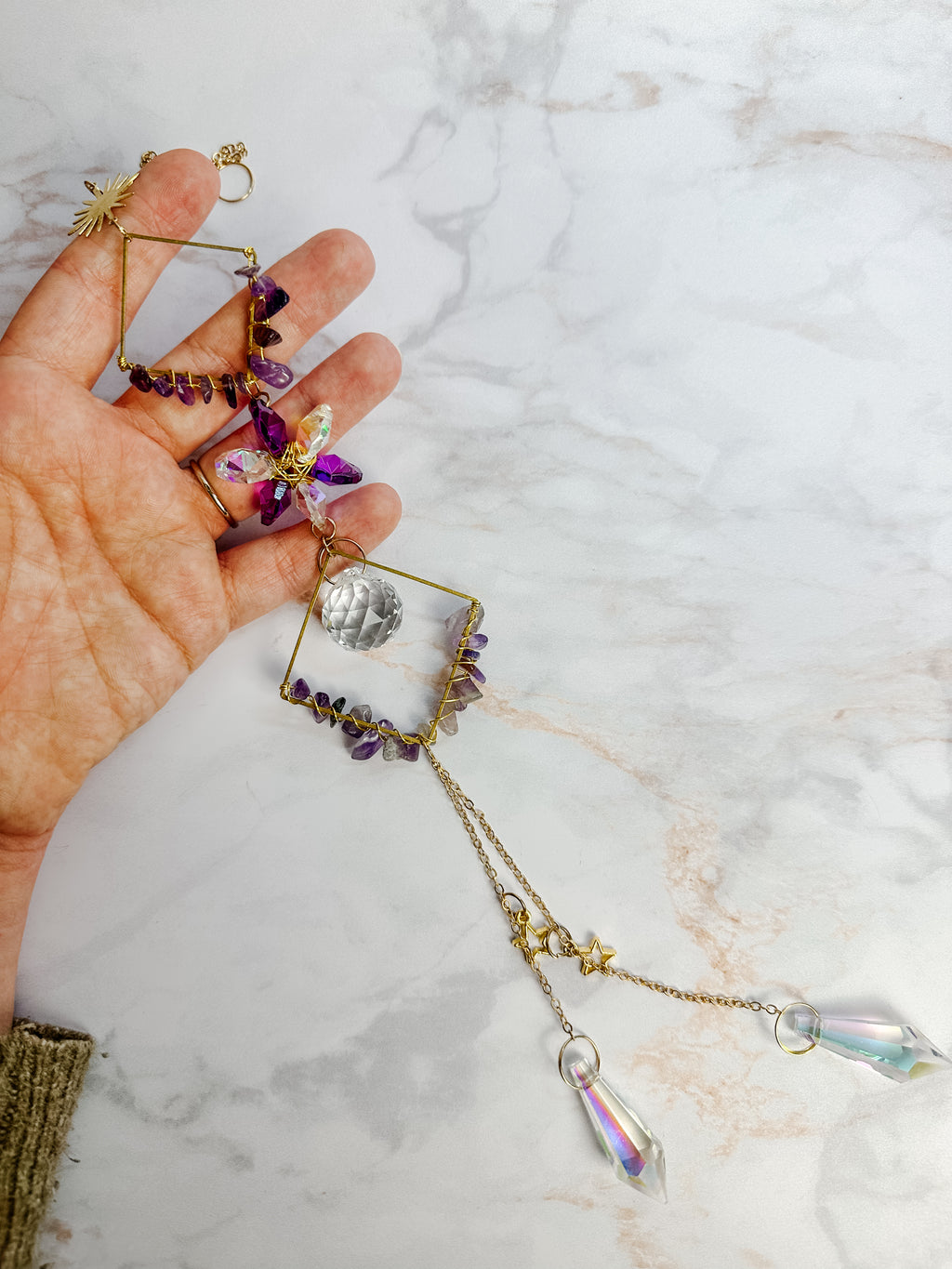 Attrape-soleil Améthyste & Fleur Cristal – Suspension Feng Shui