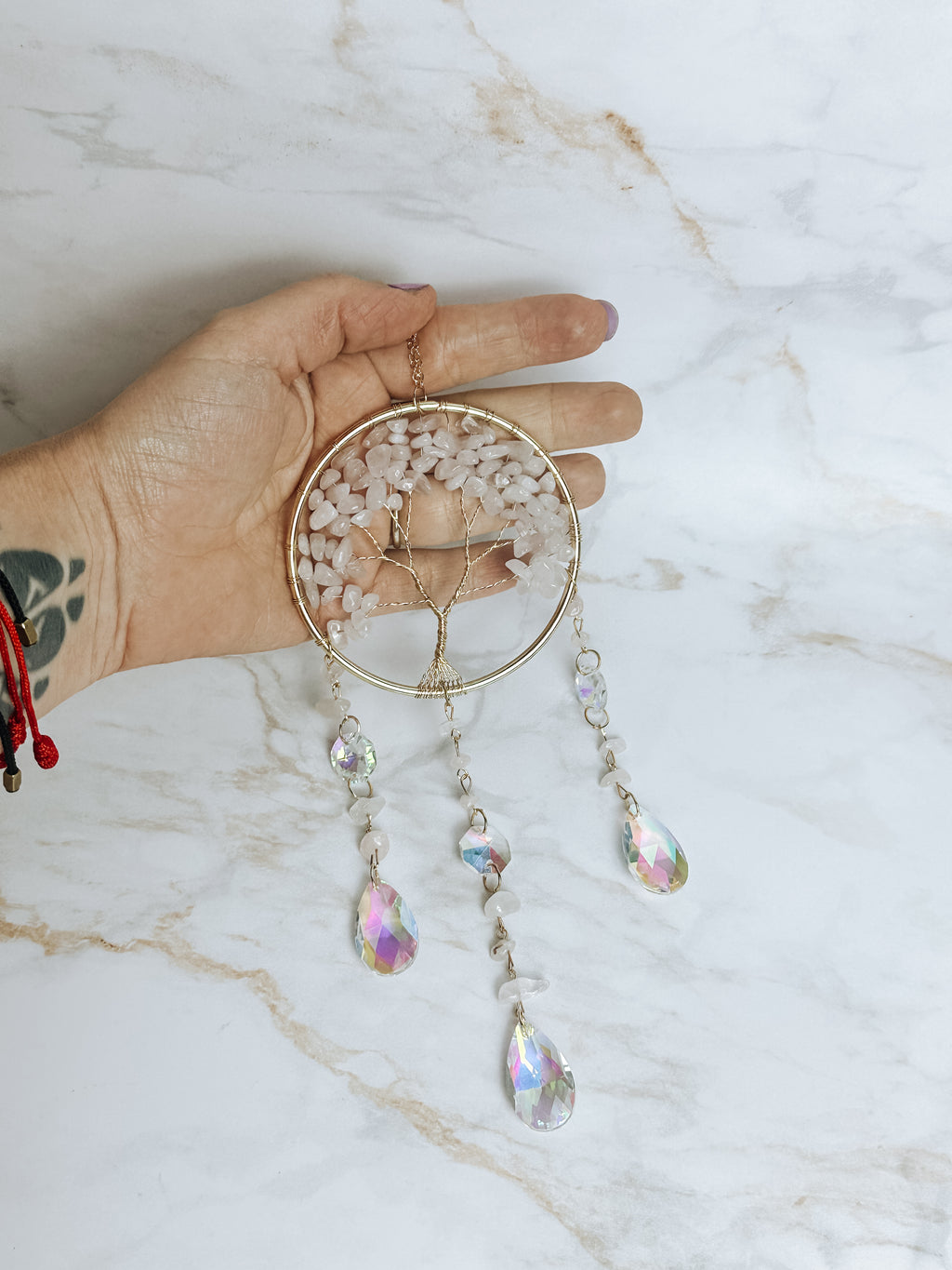 Attrape-Soleil Arbre de Vie & Quartz Rose – Douceur & Lumière
