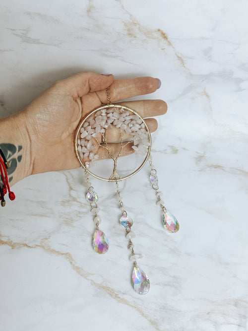 Attrape-Soleil Arbre de Vie & Quartz Rose – Douceur & Lumière