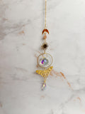 Attrape-soleil Papillon doré, lune & quartz rose