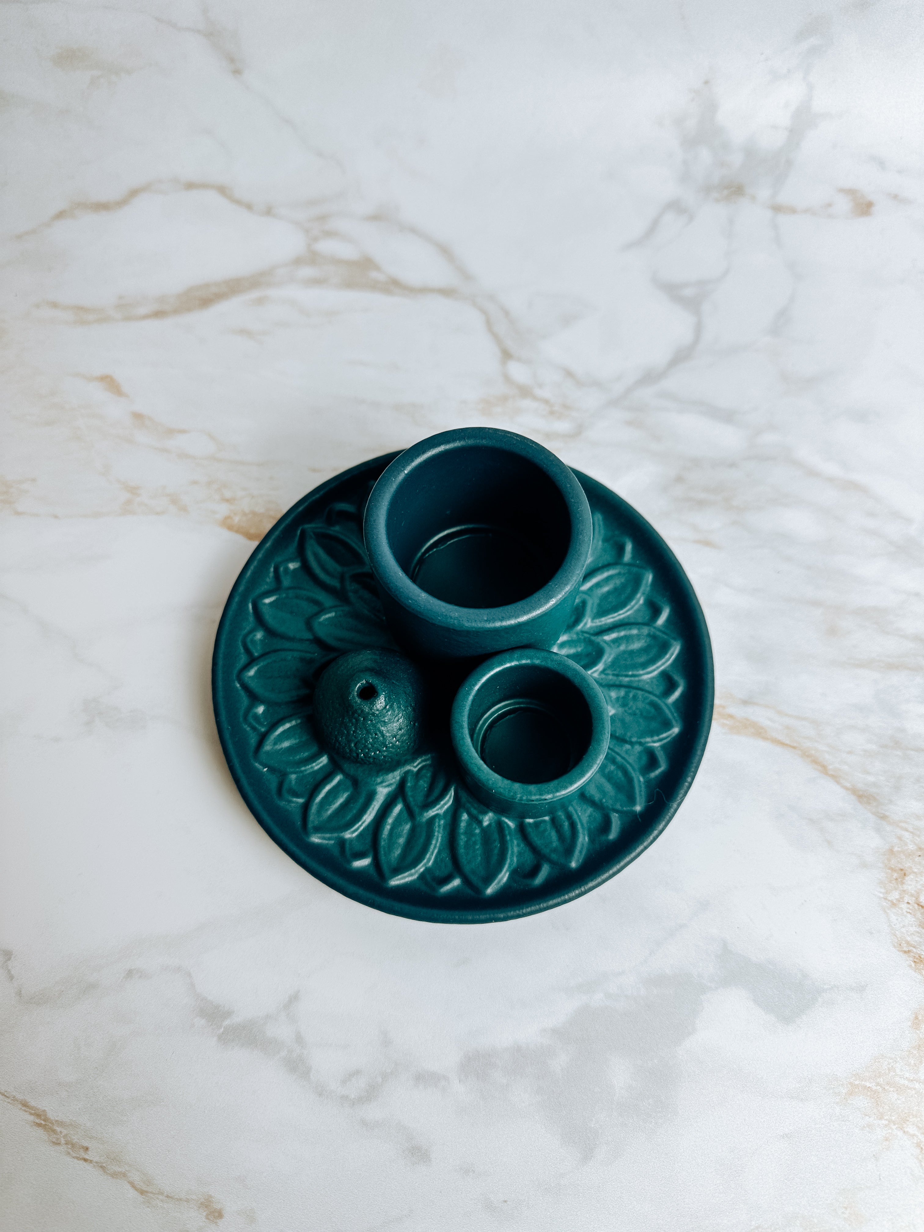 Brûleur en céramique 3-en-1 pour Palo Santo, smudge et encens – Couleur pétrole