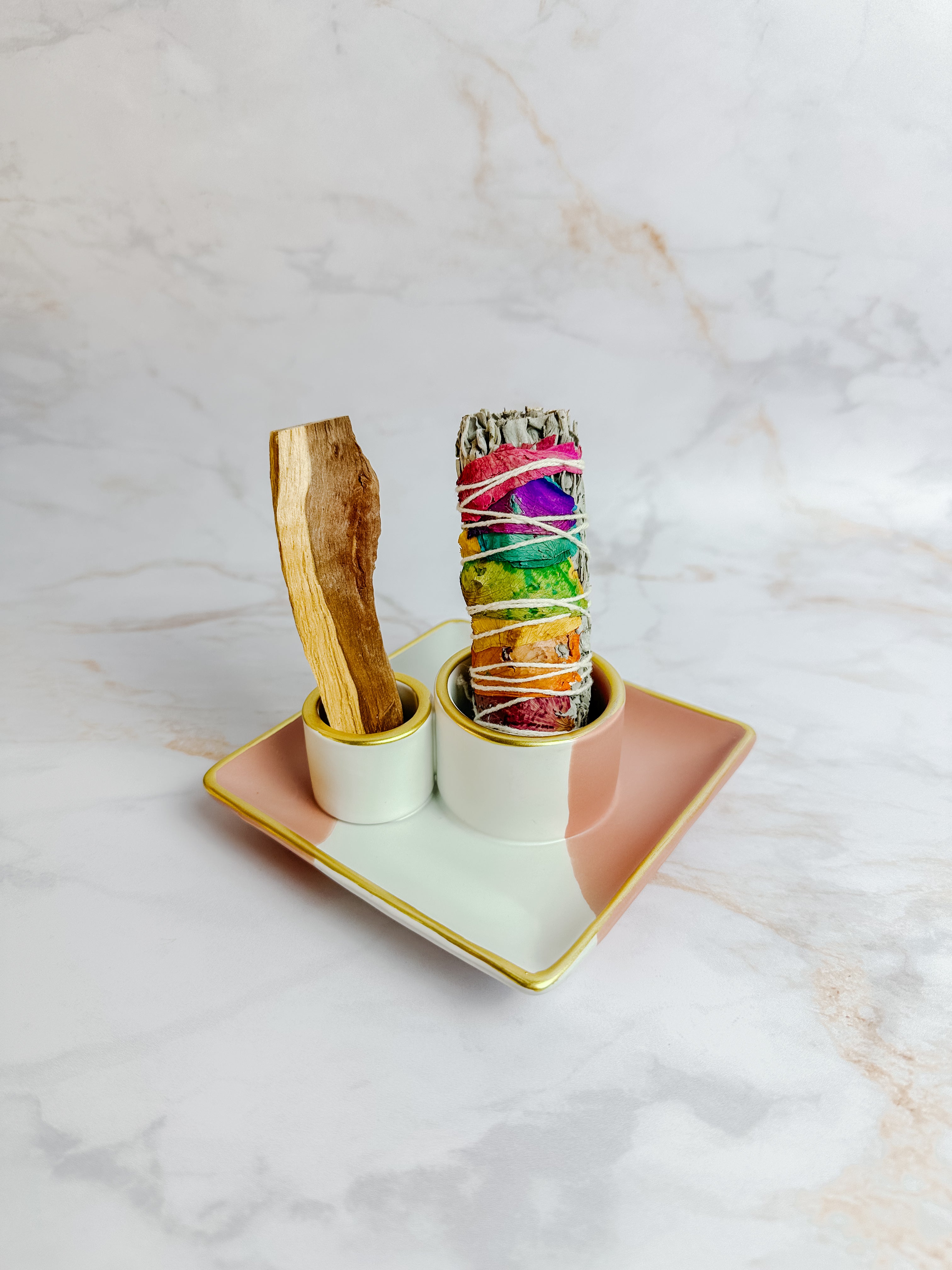 Brûleur en Céramique Sauge & Encens Rose Dorée – Purification Élégante